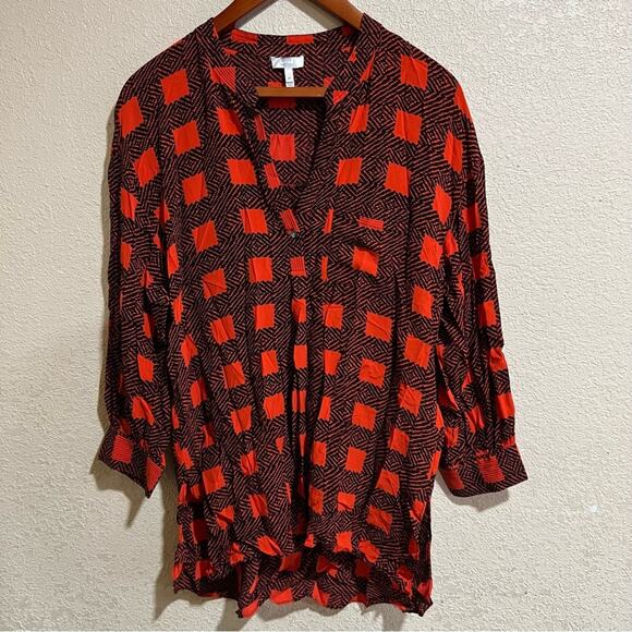 Joie Nias Desert Rose red black plaid tunic blouse - Picture 1 of 9